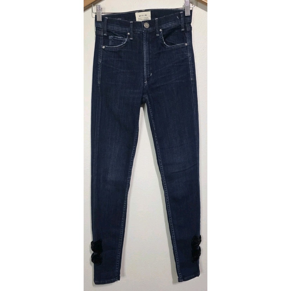 McGuire Jeans Women 24x28‎ Velvet Bow Detail Newton Skinny Dark Wash High Rise